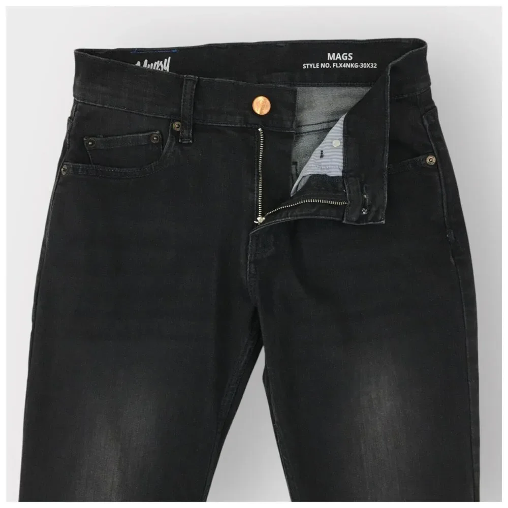 Mugsy Mags Jeans Mens Size 30x32 Faded Black‎ Washed Stretch Denim Tapered Leg